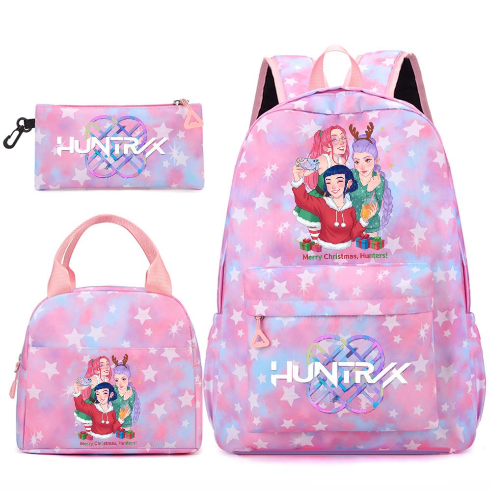 3Pcs/set Christmas Kpop Printed Backpack Handbag Pencil Case for Teenger Student Girl Boy Schoolbag Kid Bookbag Large Capacity Travel Bag Gift