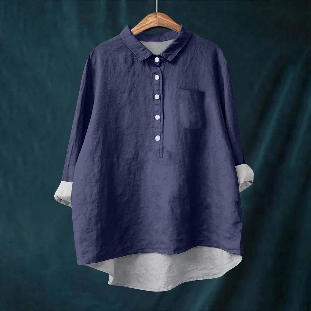 Женская рубашка-блузка с длинными рукавами и пуговицами, однотонный повседневный подол, нестандартный воротник рубашки