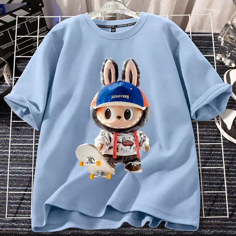 2025 Новая футболка LABUBU Модная Универсальная Скейтбординг Молодежная Принт с узором LABUBU Девушка Круглый вырез Короткий рукав