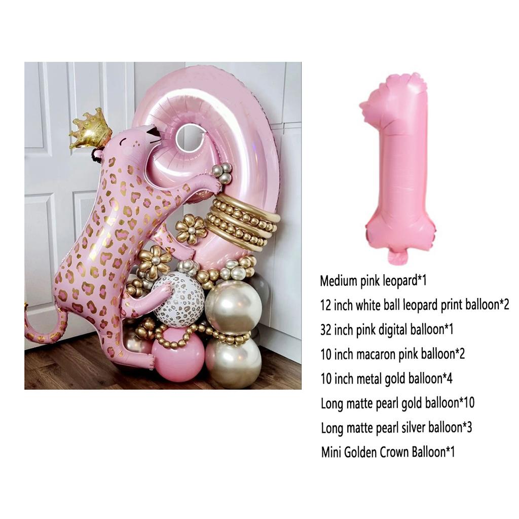 24pcs/Set Pink Leopard Balloons Tropical Hawaiian 32inch Number Foil Helium Globos Baby Shower Birthday Party Decorations
