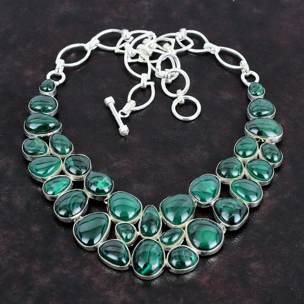 Ювелирное ожерелье ручной работы из стерлингового серебра 925 пробы с малахитом 18 дюймов AMN-660