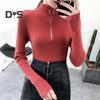 Autumn Winter Women Solid Sweater Half Turtleneck Long Sleeve Zipper Neckline Knitted Pullover Sweater Female Comfortable Warm Slim Knitted Clothes