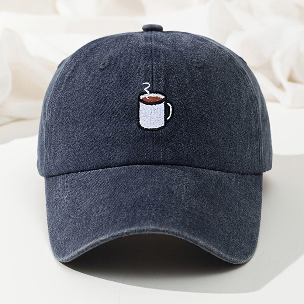 Embroidered Coffee Cup Baseball Cap Hip Hop Sun Hat Retro Distressed Baseball Cap  Unisex