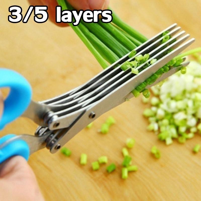 3/5 Layer Multi-function Stainless Steel Kitchen Knife Multi-layer Scissors Spices Scissors