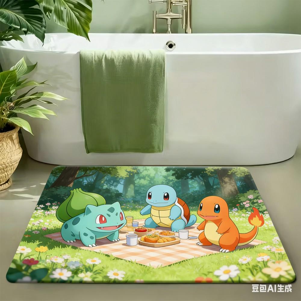 Pokemon Snorlax Pikachu Gengar Sleepy Grassland Non-Slip Rubber Base Washable Cloth Surface Floor Mat