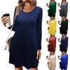 Women's Fashionable Solid Color Long Sleeved Round Neck Pullover Casual Dress