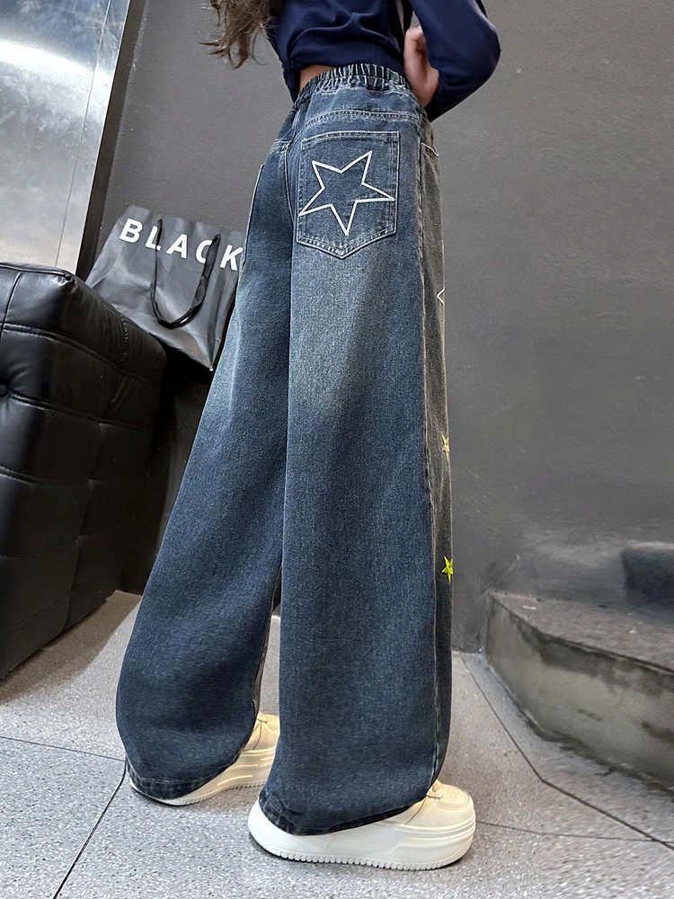 Women's 2025 Autumn Retro Star Embroidered Wide-Leg Jeans