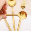 Набор столовых приборов из нержавеющей стали 304, золотой матовый полирующий набор столовых приборов, вилка для салата, ложка, чайная ложка, десертная вилка, посуда