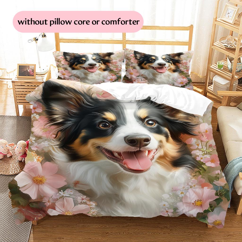 Border Collie Pattern Bedding Home Decoration Birthday Gift (1 * duvet cover + 2 * pillowcase, without core)