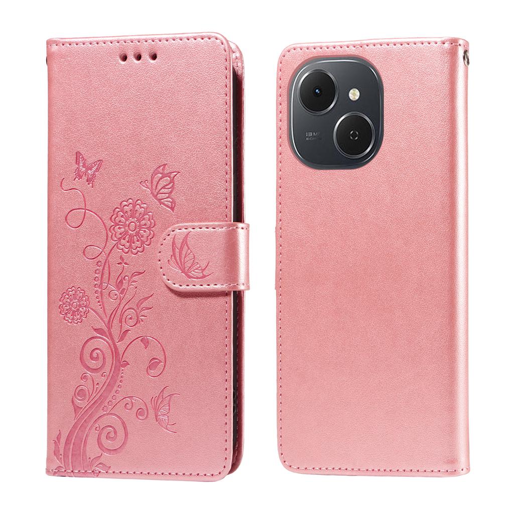 Кожаный чехол для TECNO Spark 40C с тиснением "Бабочка" и "Цветы", кошелек-подставка