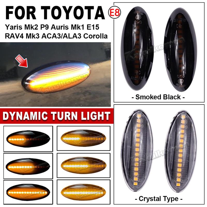 2pcs Dynamic LED Side Marker Light Turn Signal Indicator Repeater Light Fit For Toyota Yaris COROLLA Auris Mk1 E15 RAV4 Mk3