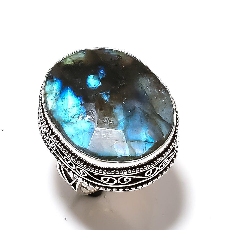 Labradorite Gemstone Handmade 925 Sterling Silver Gift Jewelry Ring Size 6 w9b06