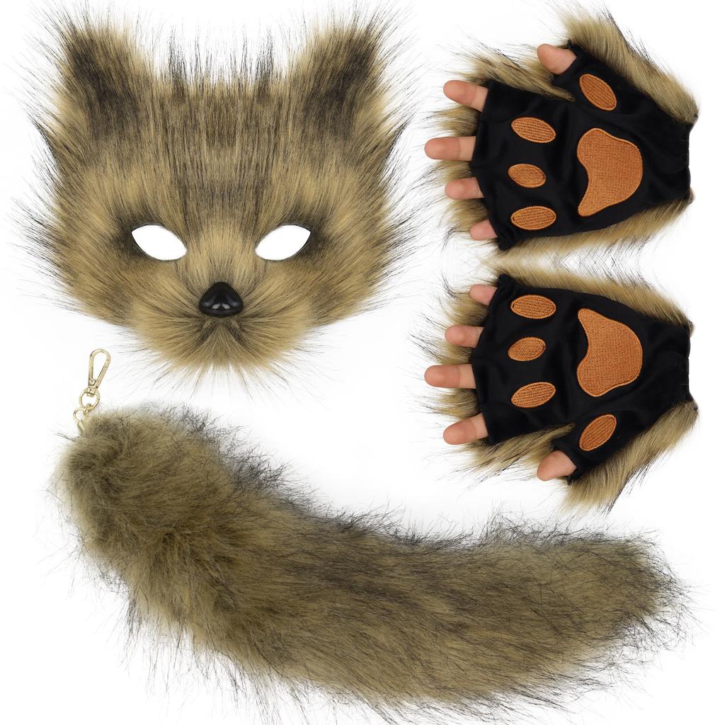 Plush set with simulated fox mask, gloves, and fox tail cos Handmade tools and accessories