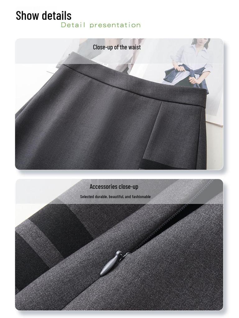 Women's Gray High-Waist A-Line Midi Skirt: Spring 2025 Elegant Bodycon Design