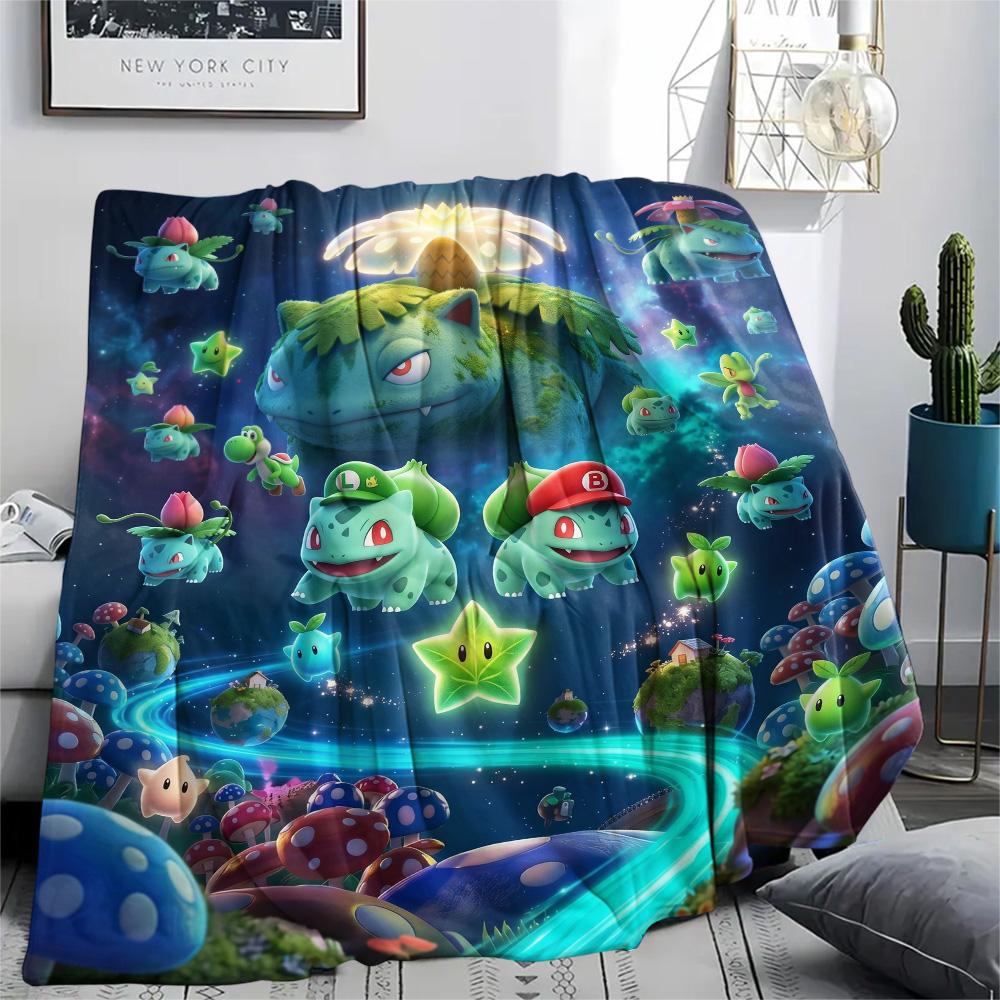 Bulbasaur Print Flannel Blanket, Ultra Soft High Quality All Seasons Warm Throw, Home Decor Cozy Blanket, Perfect Christmas Gift