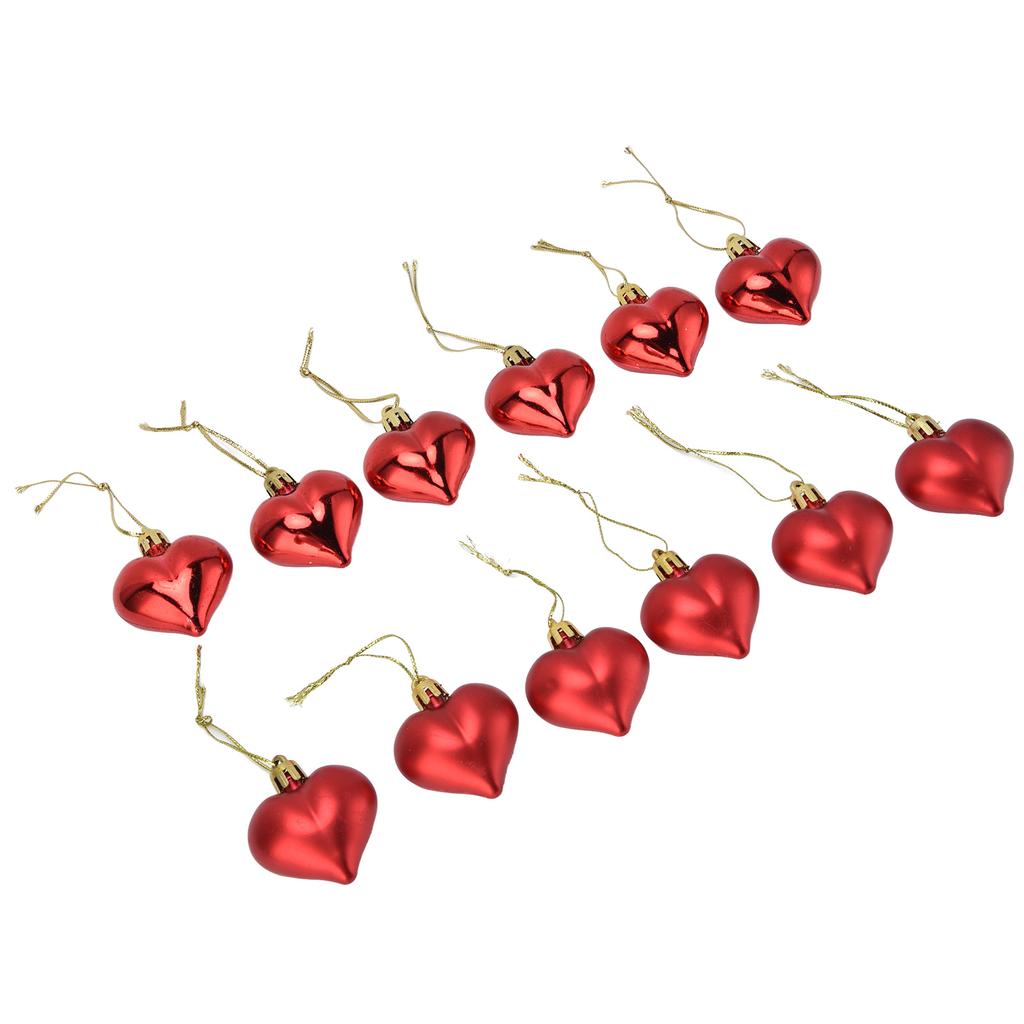 12pcs Christmas Ornament Heart Shape PVC Christmas Tree Hanging Decorations for Valentine"s Day