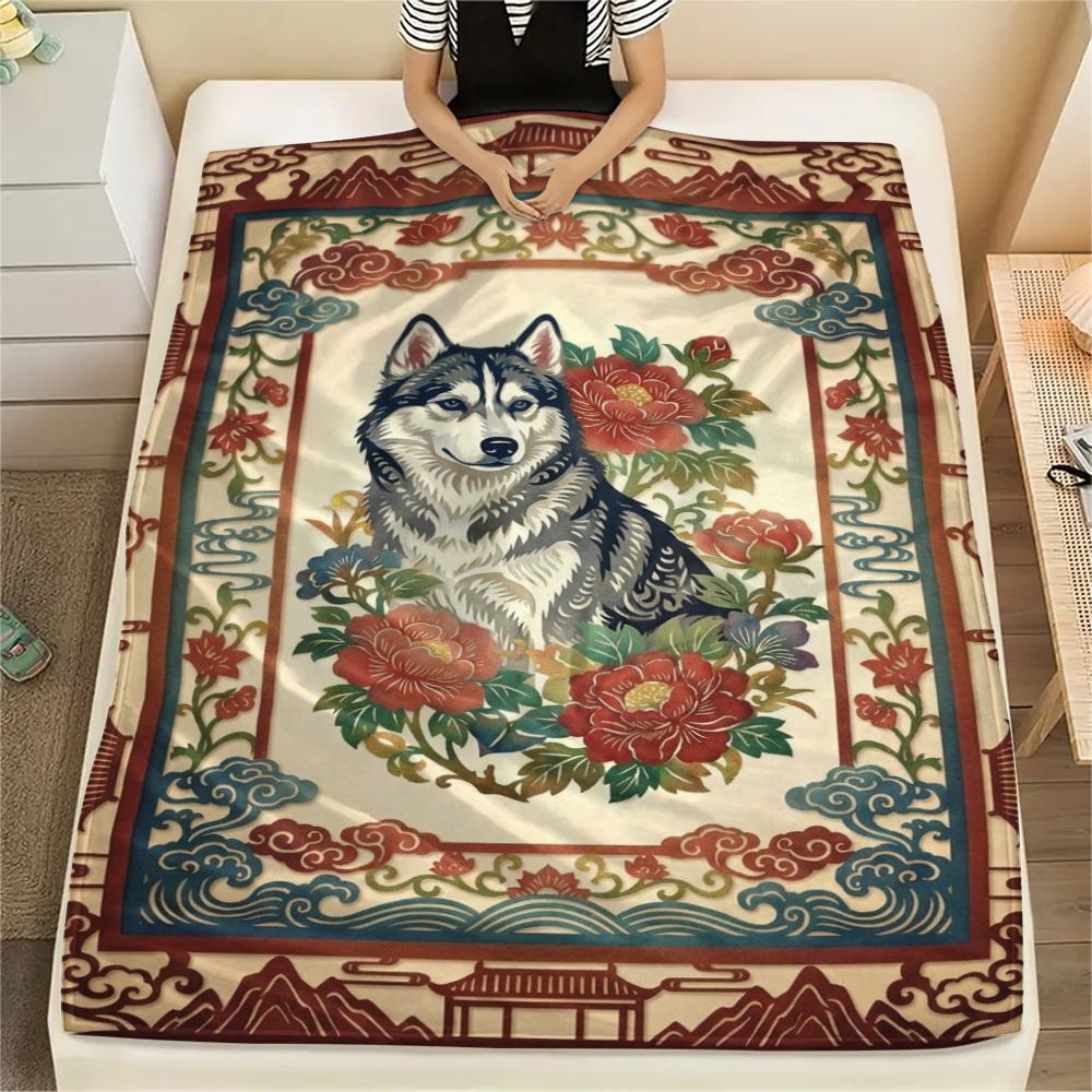Husky Dog Print Flannel Blanket, High quality Comfortable for All Seasons, Home Decor, Warmth and Comfort, Perfect for Christmas Gifts60