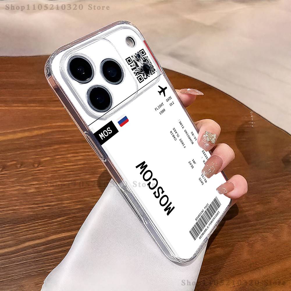 Посадочный талон Билет на самолет Чехол для телефона iPhone17 16 15 14 13 12 11 Pro Max Plus Mini Прозрачный Полностью задняя крышка Силиконовый Мягкий чехол