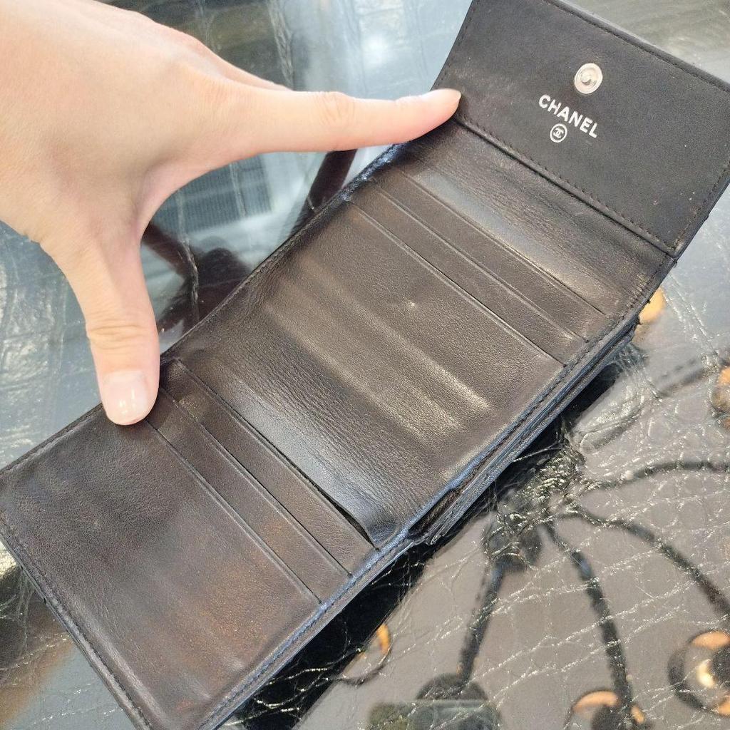 Used CHANEL Chevron Double Face Compact Wallet Black