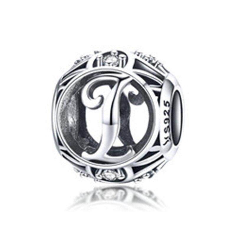 BAMOER Круглые шармы из стерлингового серебра 925 "Латинский алфавит"