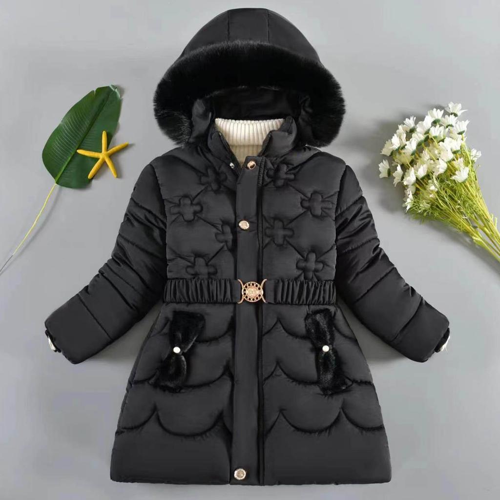 Winter Girls Coat Keep Warm Thicken Kids Jacket Hooded Zipper Fur Collar Princess Outerwear Children Clothing