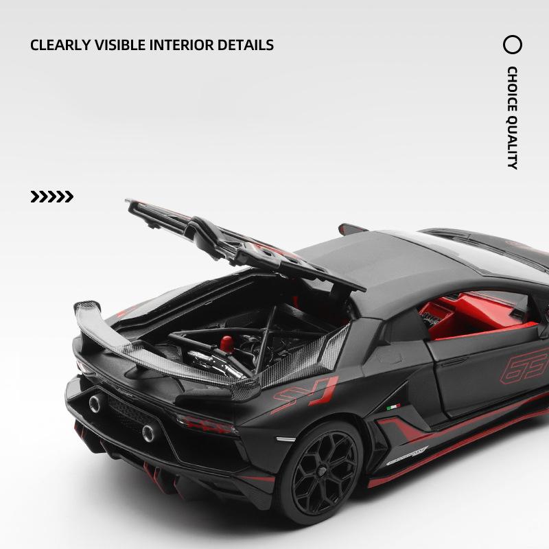 1/24 Lamborghini Aventador SVJ63 Металлическая модель Металлическая модель автомобиля Звук и свет Детская игрушка Коллекционные предметы Подарок на день рождения