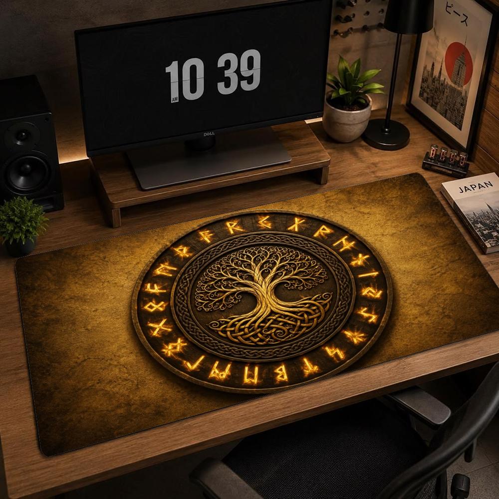 Viking Tree Of Life Mouse Pad XXL Rune Circle Norse Art Non‑Slip Rubber Deskmat Pc Game Keyboard Mats Large Computer Mouse Mat