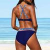 Женский купальник с бретелями, темно-синий с узором и принтом, бикини, купальник-танкини