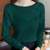 Новый французский нежный кружевной свитер Модная вставка Базовая рубашка Женская мода Топ с длинным рукавом