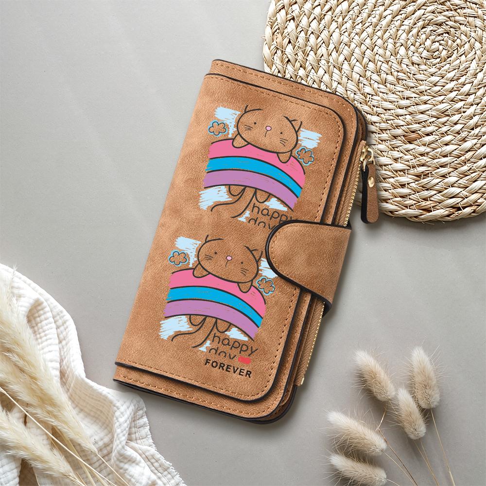 Cute Rainbow Cat Printed Long Wallet