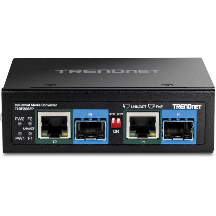 Промышленный медиаконвертер - TRENDnet - TI-BF22SFP - SFP в PoE++ - 2 гигабитных порта - Черный