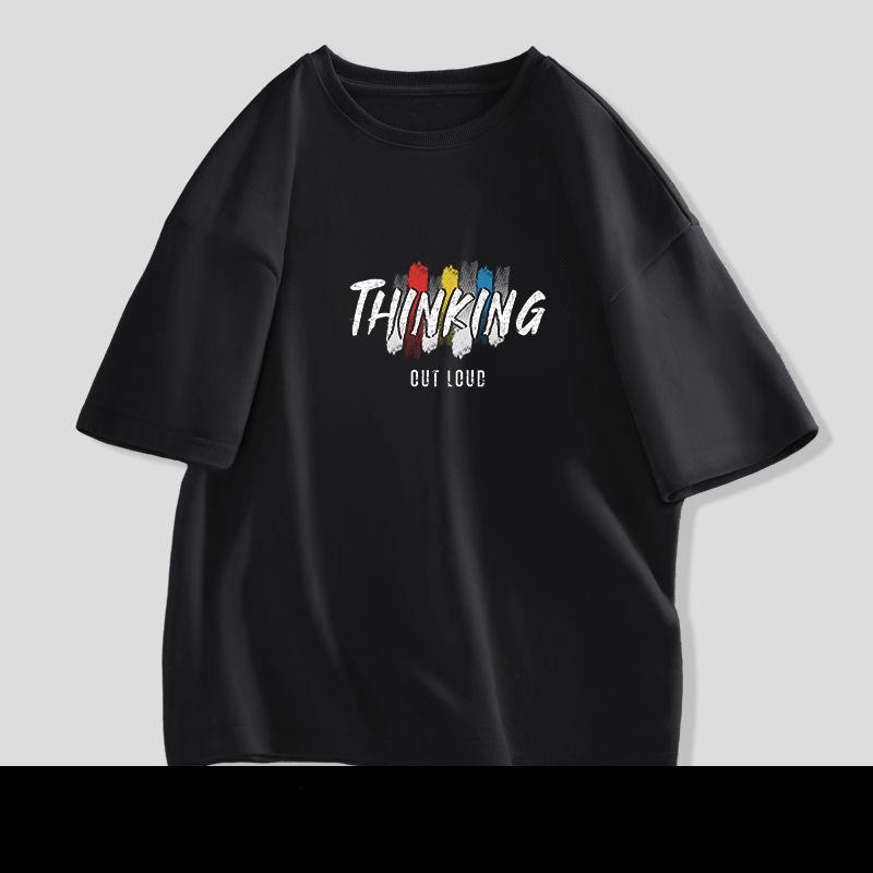 Футболка с короткими рукавами, мужская хлопковая летняя новая тяжелая свободная футболка с половиной рукавов, модная верхняя одежда