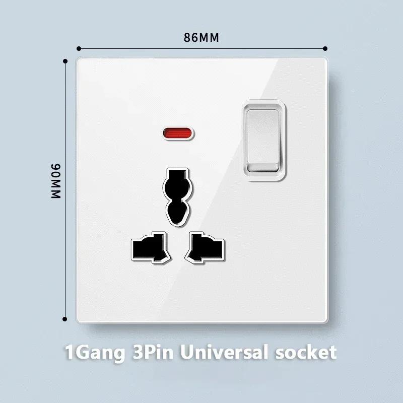 Universal Tempered Glass 20W Quick Charge USB Type-c Wall Dual 3pin Socket panel,UK 13A Wall 220V 2Way Light Switch Power Outlet