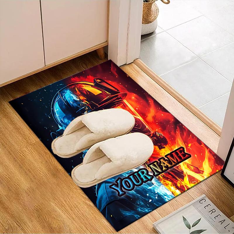 1PC Custom Name Firefighter's Courage Theme Floor Mat Ideal for Living Room, Game Rooms, Office, Bedroom, Floor Mat Playful Design