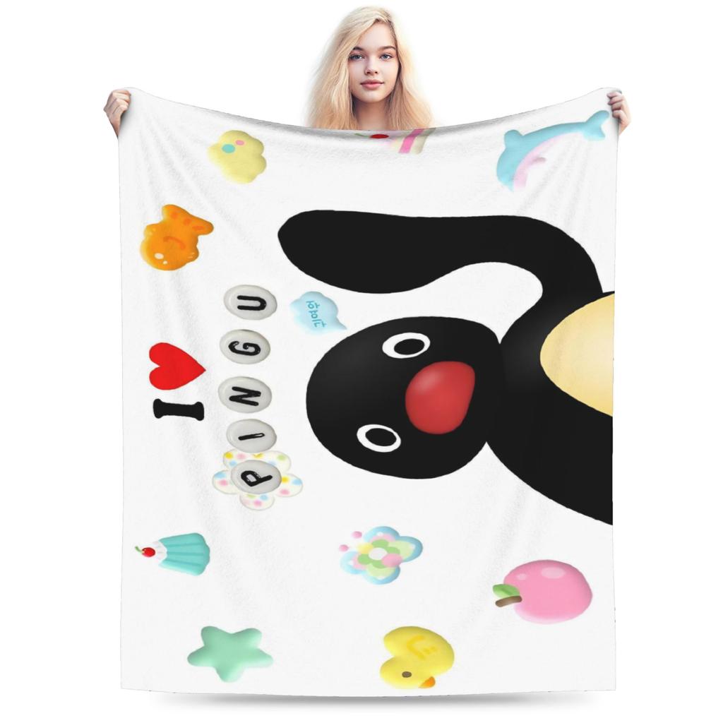Noot Pingu Fleece Throw Blankets Penguin Cartoon Blankets for Bedding Couch Ultra-Soft Bedding Throws