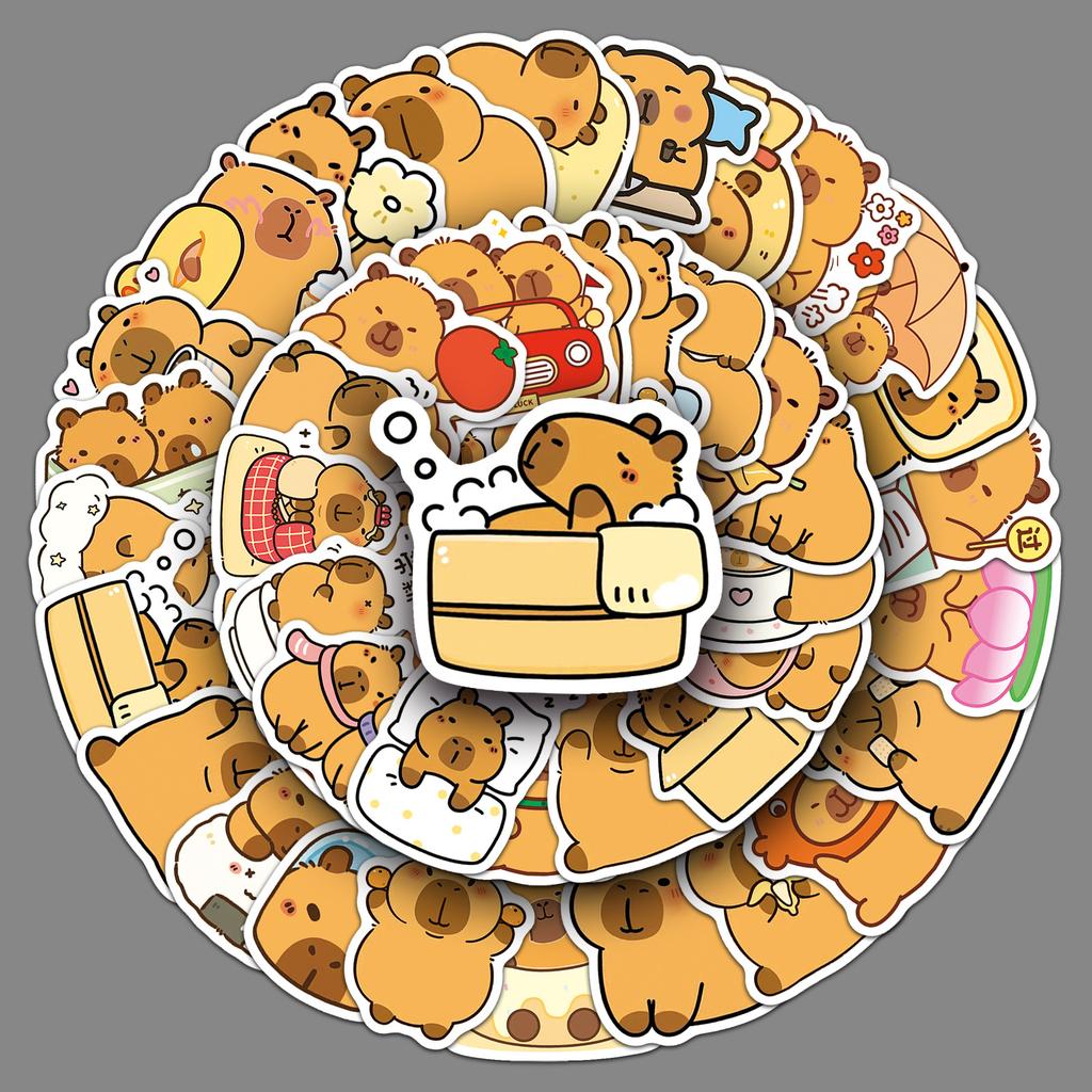 50 New Capybar Cartoon Stickers Personalized Cute Animal Kapibala Decorative Stationery Glue Stickers