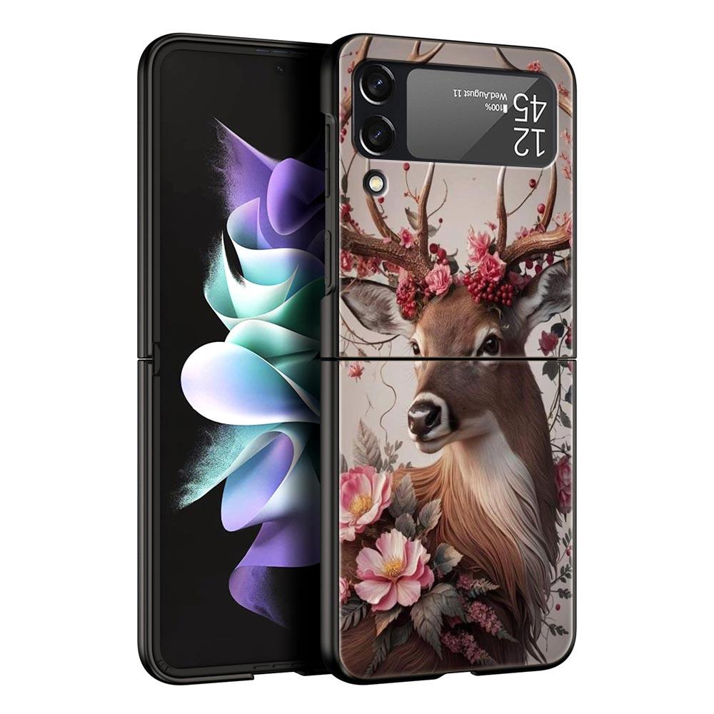 Жесткий ПК Чехол для Телефона с Рисунком Оленя и Личи для Samsung Galaxy Z Flip 7 6 5 4 Черная Крышка для Galaxy Z Flip 3 Складной Корпус Fundas