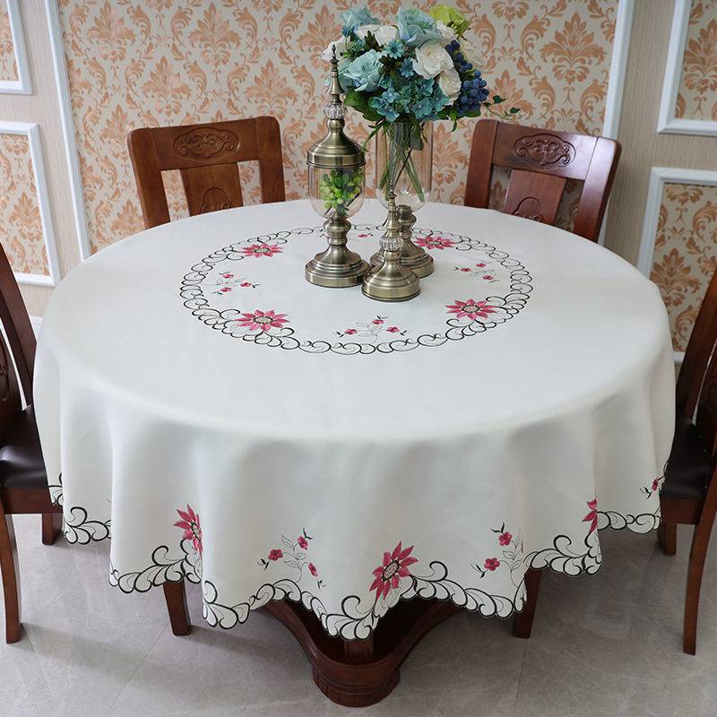 Большая круглая скатерть с вышивкой, Свадебная круглая скатерть для отеля в европейском стиле, скатерть на день рождения, сиденье с вырезами, кружевная белая скатерть