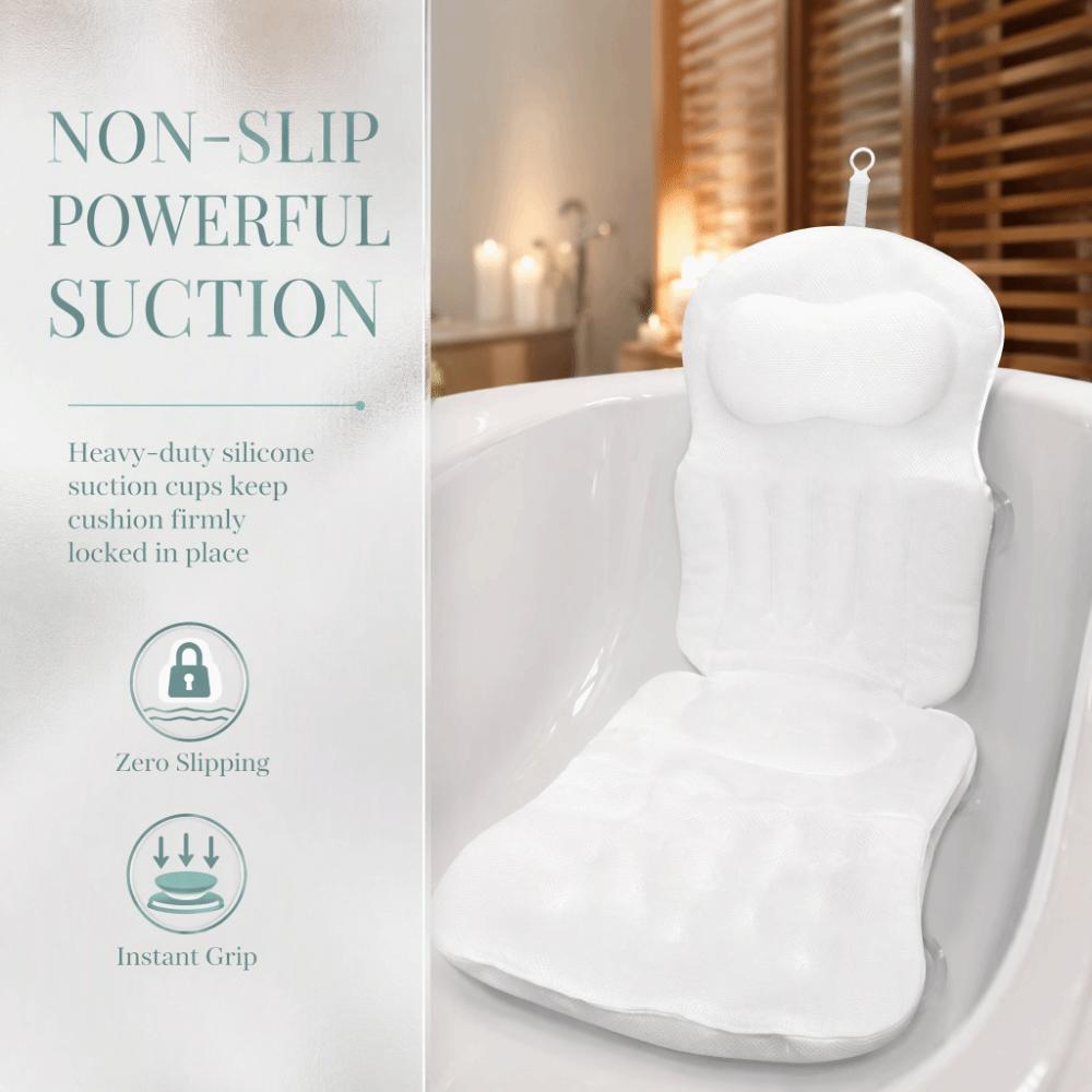 with Suction Cups Full Body Bath Pillow White Bathtub Pillow Head Neck Back Support