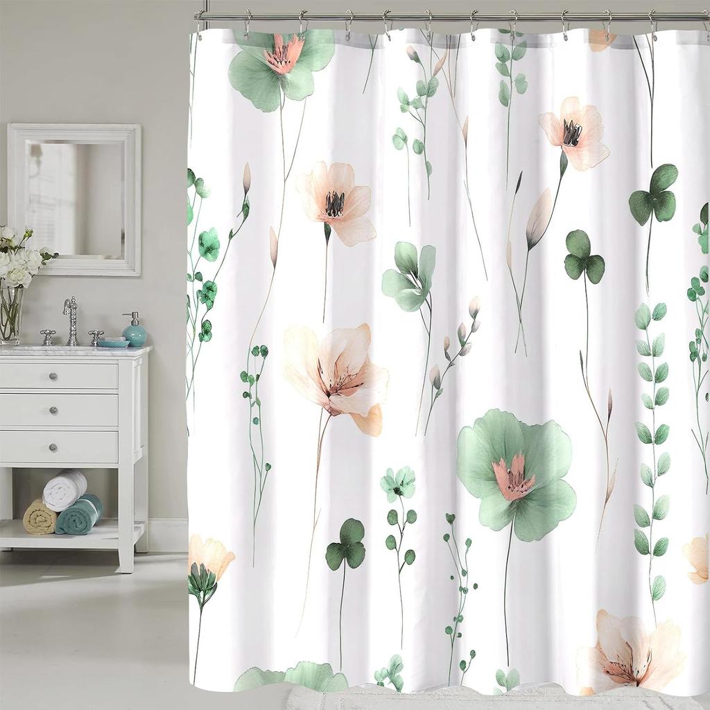 Gray Beige Floral Shower Curtain, Watercolor Floral Bathroom Shower Curtain, Modern Simple Waterproof Fabric Bathroom Decor