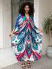 Green Bohemian Women's Kaftan Relaxed Long Dress Swimsuit cover-up House robe Moo Moo Dress Lounge around Beach Wear
