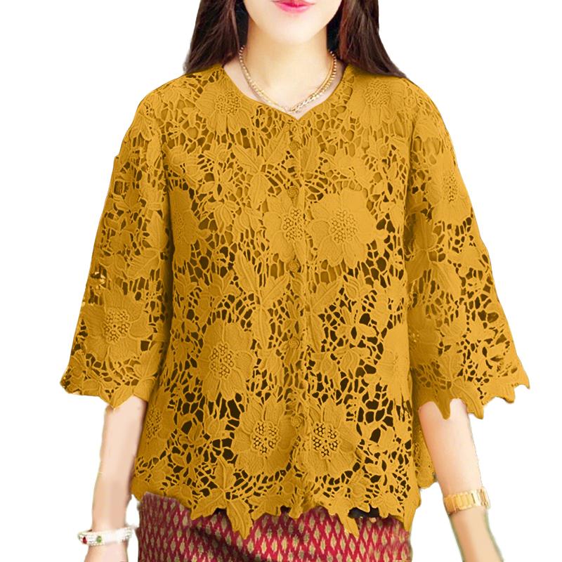 ZANZEA Женская повседневная блузка с рукавом 3/4, кружевной вязкой крючком, лоскутная, свободного кроя