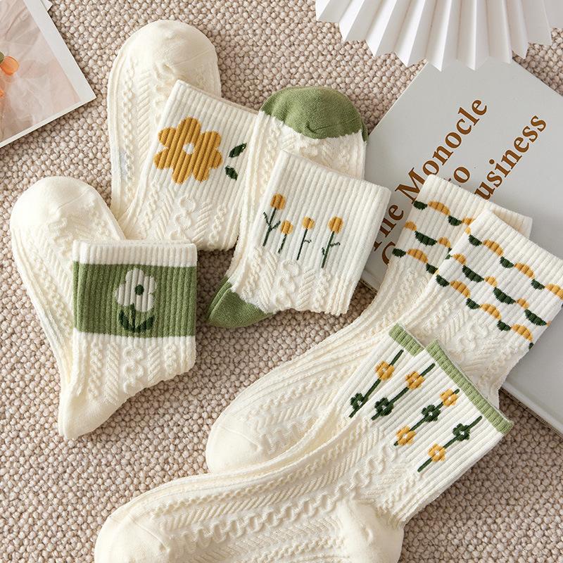 5 Pairs Women's Long Tube Socks Spring Summer Socks Lovely Lace Thin Breathable Sports Socks