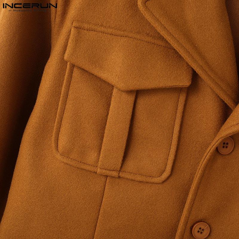 INCERUN Spring Men Lapel Neck Long Sleeve Button Jackets Short Fleece Coats