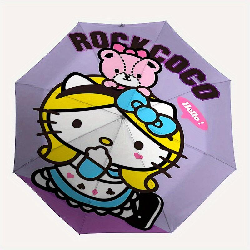 Hello Kitty, Rock Coco Automatic opening and closing folding umbrella with 8 rib frame and compact travel design, perfect for all occasions