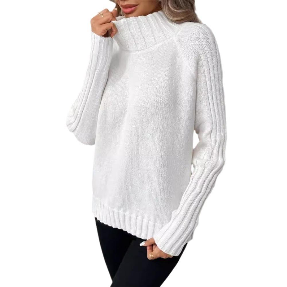 Autumn and Winter Women's Solid Colour Sweater High Neck Pullover Loose Solid Colour High Neck Sweater