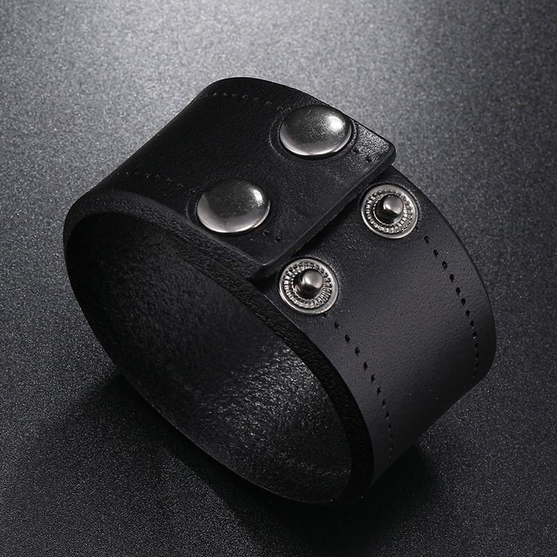Punk Style Wide Leather Bracelet Men Women Genuine Cowhide Cuff Band With Electroplated Accent Unisex Retro Industrial