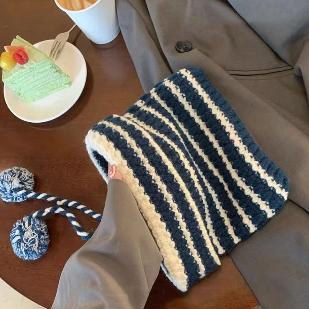 Шерстяная вязаная полосатая шапка-бини с милыми кошачьими ушками, остроконечная шапка-пуловер, вязаные шерстяные шапки, женская