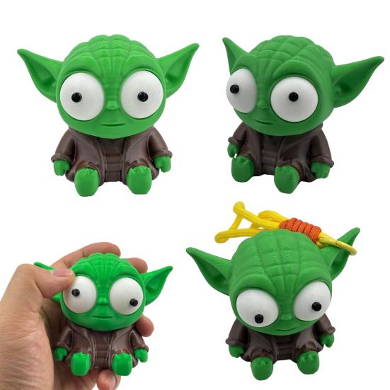 3D Yoda Figurine, Funny Yoda Desktop Model Ornament, Interactive Rotatable Eyes Yoda Toy, Creative Gift for Movie Fans