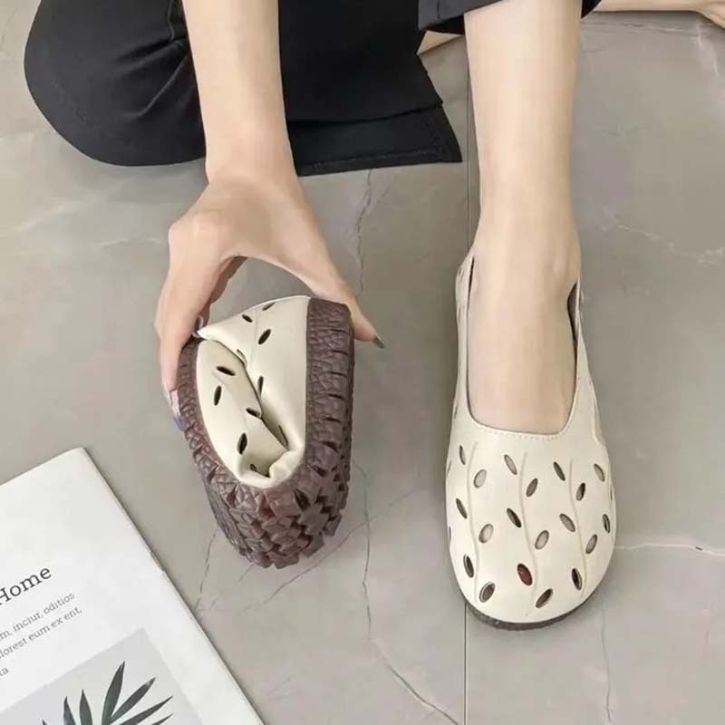 Туфли с круглым носком и мягкой подошвой. Льняные полые дышащие сандалии. Женская римская обувь ручной работы. Повседневная обувь на плоской подошве. Ретро-стиль. Весна-лето.